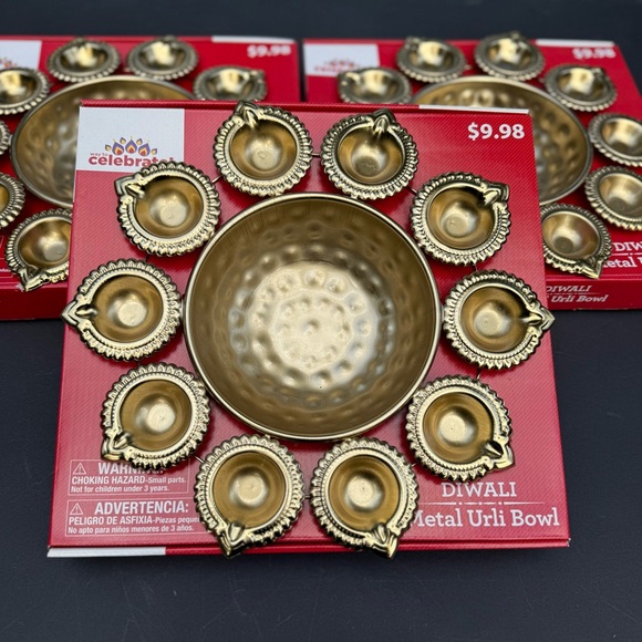 Gold Metal Urli Bowl Set of THREE NEW!!! Diwali/Bohemian/Hippie/Holiday - Picture 8 of 9